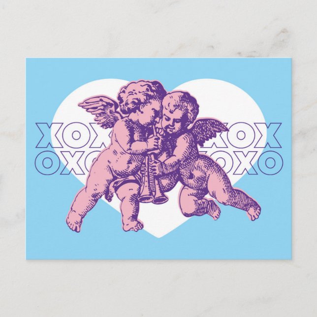 Postcard Cupid Valentine, Blue Purple (Front)
