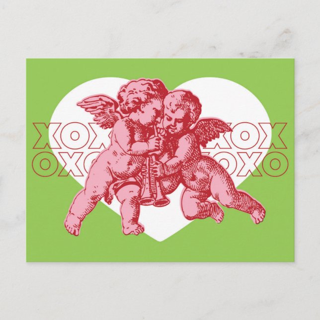 Postcard. Cupid Valentine, Pink  & Green. Holiday Postcard (Front)