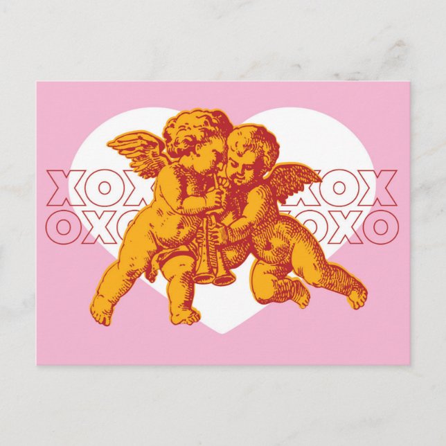 Postcard. Cupid Valentine, Pink Orange. Holiday Postcard (Front)