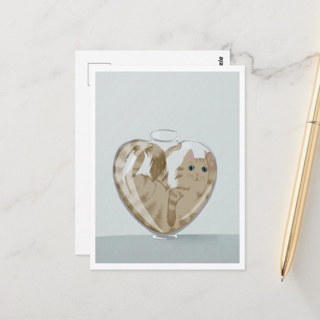 Postcard - Cute Cat in Glass (Front/Back In Situ)