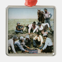 Postcard depicting cowboys gambling shooting craps