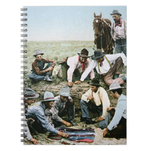 Postcard depicting cowboys gambling shooting craps notebook