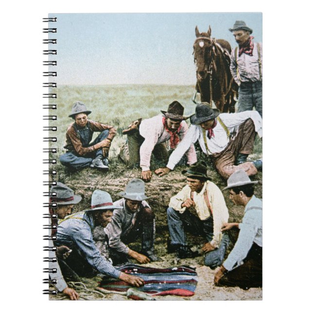 Postcard depicting cowboys gambling shooting craps notebook (Front)
