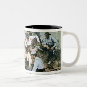 Postcard depicting cowboys gambling shooting craps Two-Tone coffee mug
