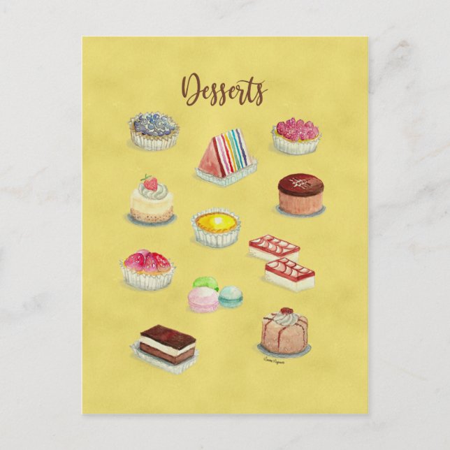 POSTCARD DESSERTS watercolor food illustrations. (Front)