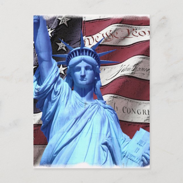 Postcard Flag & Statue of Liberty (Front)