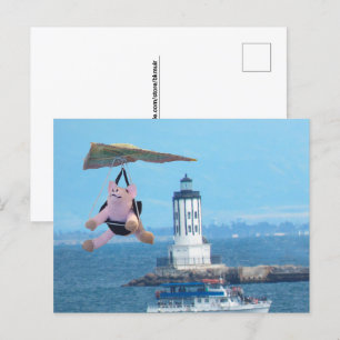 Postcard - Flying Pig over LA Harbour Light
