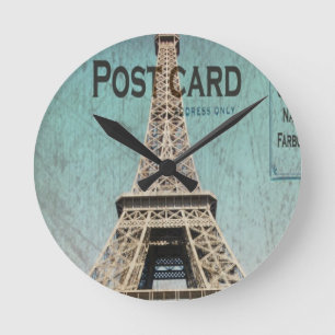 Postcard From Paris EIffel Tower Round Clock