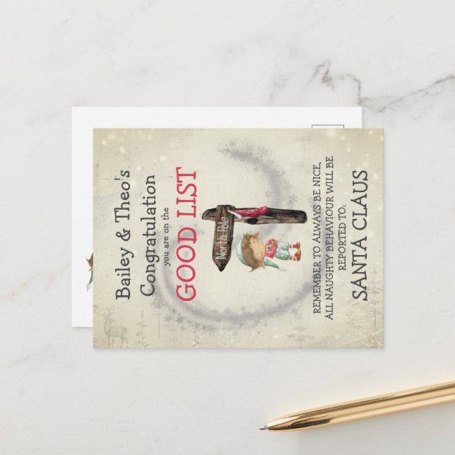 Postcard from Santa's Elf Good List (Front/Back In Situ)