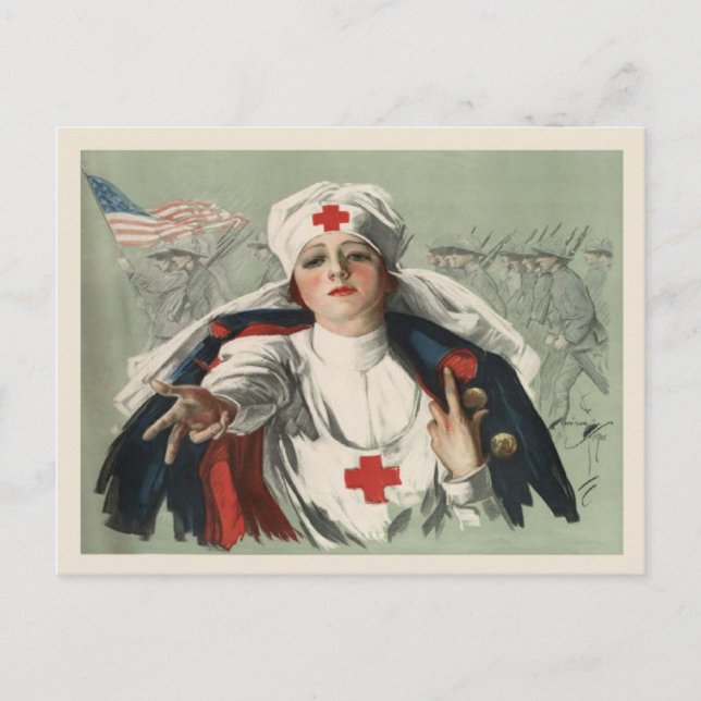 Postcard from WWII with American Red Cross Print (Front)