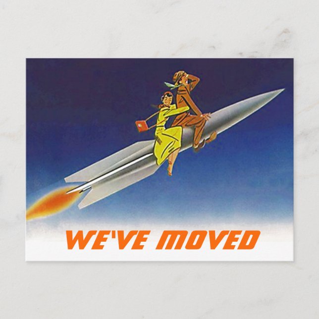 Postcard Fun Retro We've Moved New Address Rocket (Front)