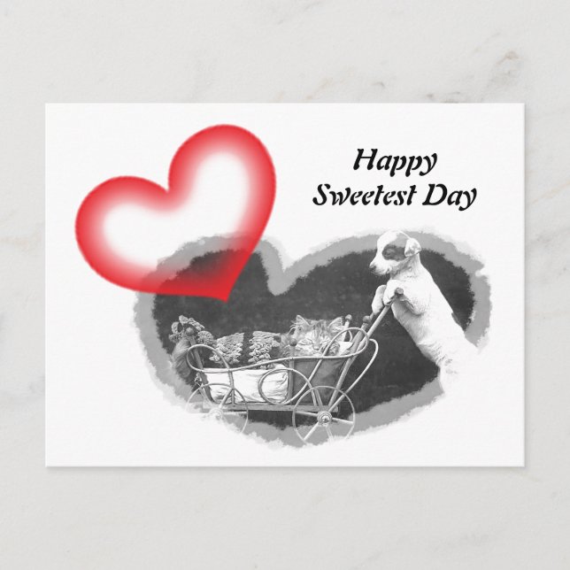 Postcard Furry Happy Sweetest Day Hearts Pet PC (Front)