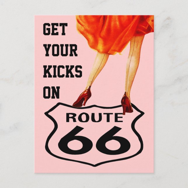 Postcard GET YOUR KICKS ON ROUTE 66 Retro Style (Front)