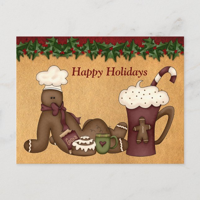 Postcard-Gingerbread Hot Chocolate Christmas Holiday Postcard (Front)