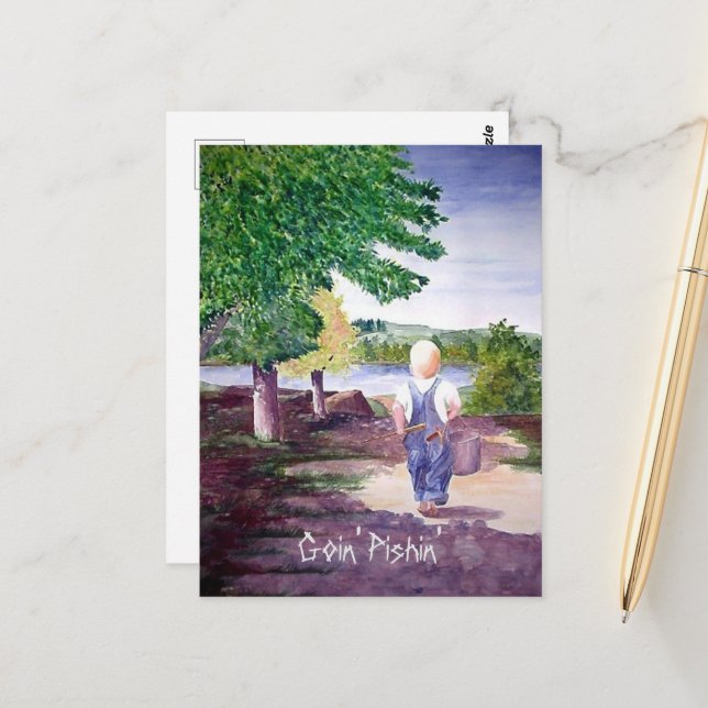Postcard - Goin' Pishin' (Front/Back In Situ)