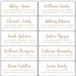 Postcard Gold Calligraphy Guest Address Labels<br><div class="desc">Easy to personalise, names and addresses / individual wedding address label stickers for guests in a 2 x 0.8 inch size suitable for postcards! These chic, modern and stylish wedding address labels feature your wedding guest names in gold elegant handwritten script calligraphy on a white background. Simply add your individual...</div>