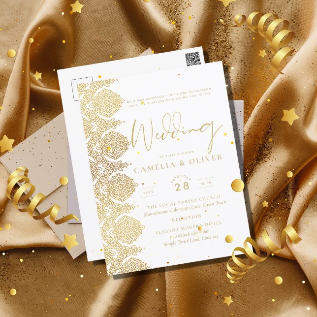 Postcard Gold White Lace Elegant Wedding Invite (Creator Uploaded)
