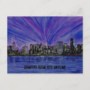 Postcard  - Graffiti Dusk  NYC Skyline