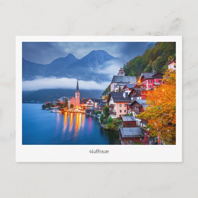 Postcard Hallsttat night scene, Austria (Front)