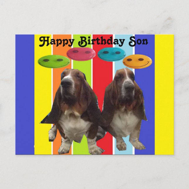 Postcard Happy Birthday son Basset (Front)