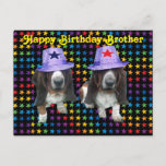 Postcard Happy Brother Birthday Basset<br><div class="desc">Postcard Happy Birthday Brother - 2 basset hounds upon stars wearing star hats</div>