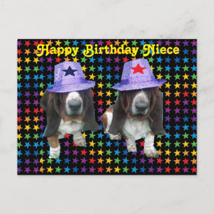 Postcard Happy Niece Birthday Basset Sta