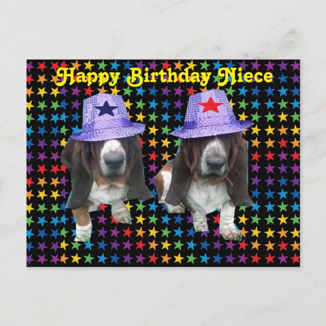 Postcard Happy Niece Birthday Basset Sta (Front)
