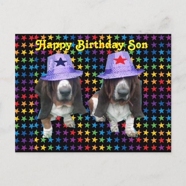 Postcard Happy Son Birthday Basset (Front)