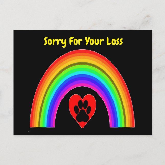 Postcard Heart W/Paw Rainbow Sorry For Your Loss (Front)