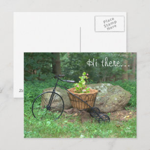 Postcard Hi There.. Bicycle Pink Flowers in Basket