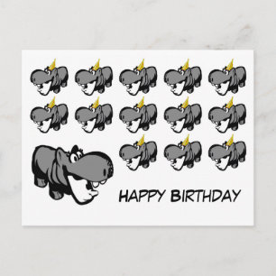Postcard - Hippo Happy Birthday - Nilpferd