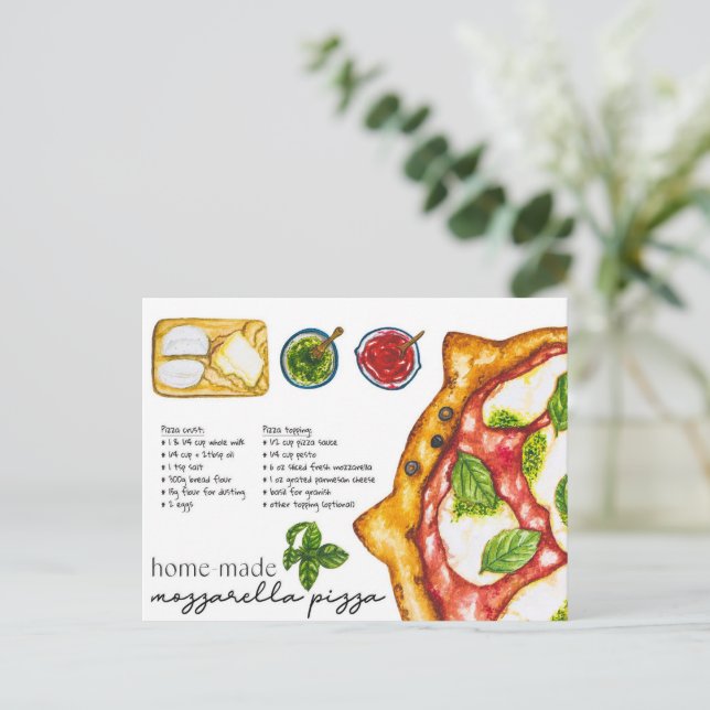Postcard - Homemade mozzarella pizza (Standing Front)