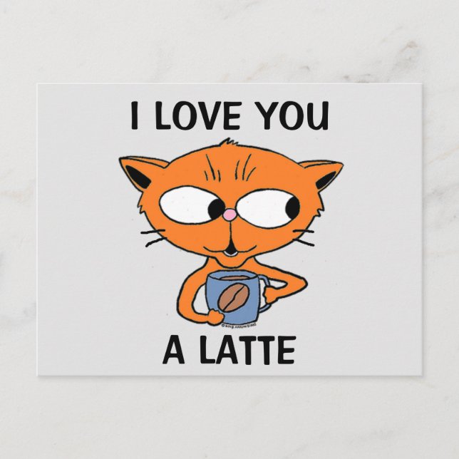 Postcard - I LOVE YOU A LATTE Coffee Pun Humourous (Front)