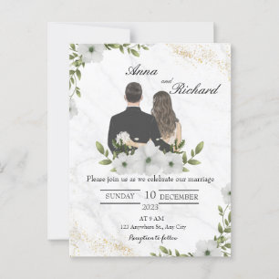 Postcard - Illustrated Couple & White Florals