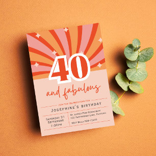 Postcard Invitation "40 and fabulous", retro peach