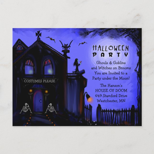 Postcard Invitation - Halloween Haunted House (Front)
