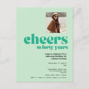 Postcard invitation retro Sage Green 40th birthday