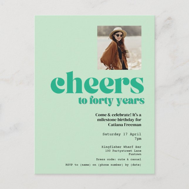 Postcard invitation retro Sage Green 40th birthday (Front)