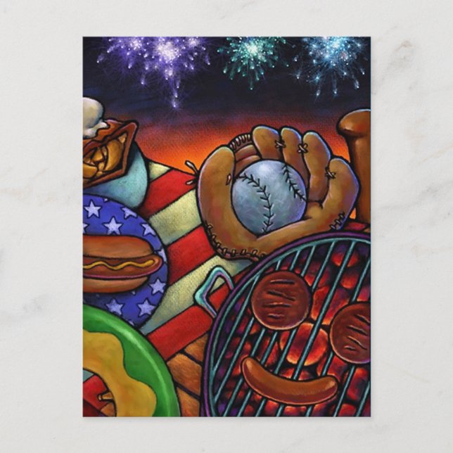 POSTCARD INVITATION Summer Grilling 4th of July PC (Front)
