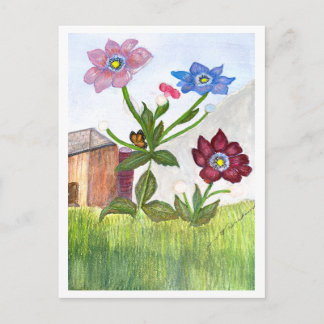 POSTCARD INVITATION Watercolor of Grass & Flowers