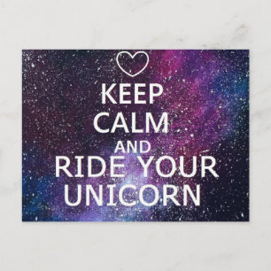 POSTCARD "KEEP CALM AND RIDE YOUR UNICORN" GALAXY