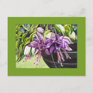 Postcard - "Lisa" fuchsia basket with blossoms