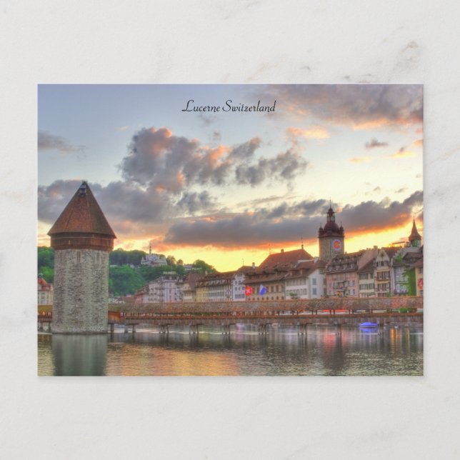 Postcard Luzern Switzerland Old Town Chapel Bridge (Front)