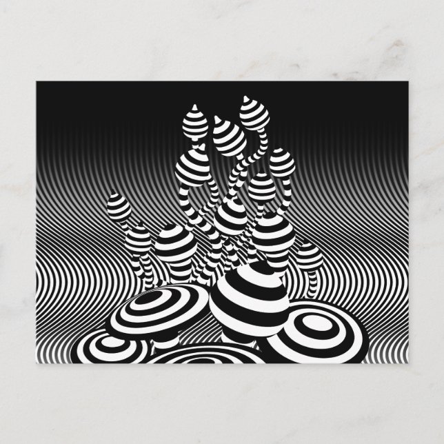 Postcard Magic Mushrooms optical geometric design. (Front)