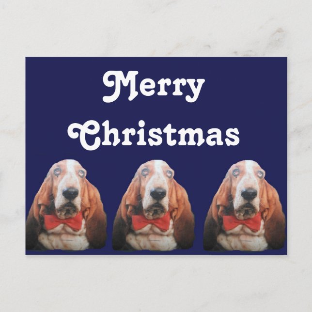 Postcard Merry Christmas Basset Hounds (Front)
