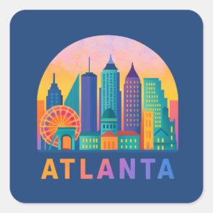 Postcard Modern Atlanta Georgia Skyline Blue Square Sticker