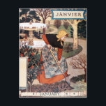 Postcard: Month of January - Janvier Postcard<br><div class="desc">This artwork is for the month of January/Janvier and is part of "Les Mois, " created by Art Nouveau artist Eugène Samuel Grasset. Grasset made 12 monthly illustrations in 1896 to be used for a calendar for the store "La Belle Jardiniere, " located in Paris.</div>