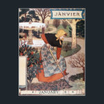 Postcard: Month of January - Janvier Postcard<br><div class="desc">This artwork is for the month of January/Janvier and is part of "Les Mois, " created by Art Nouveau artist Eugène Samuel Grasset. Grasset made 12 monthly illustrations in 1896 to be used for a calendar for the store "La Belle Jardiniere, " located in Paris.</div>