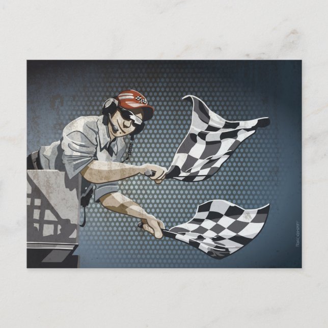 Postcard Motor Racing Chequered Flag (Front)
