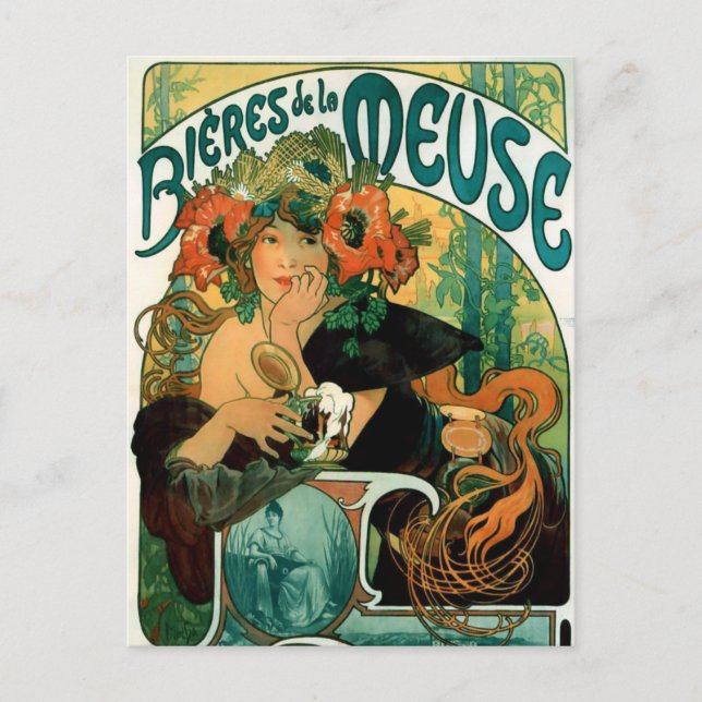 Postcard: Mucha - Bieres de la Meuse Postcard (Front)